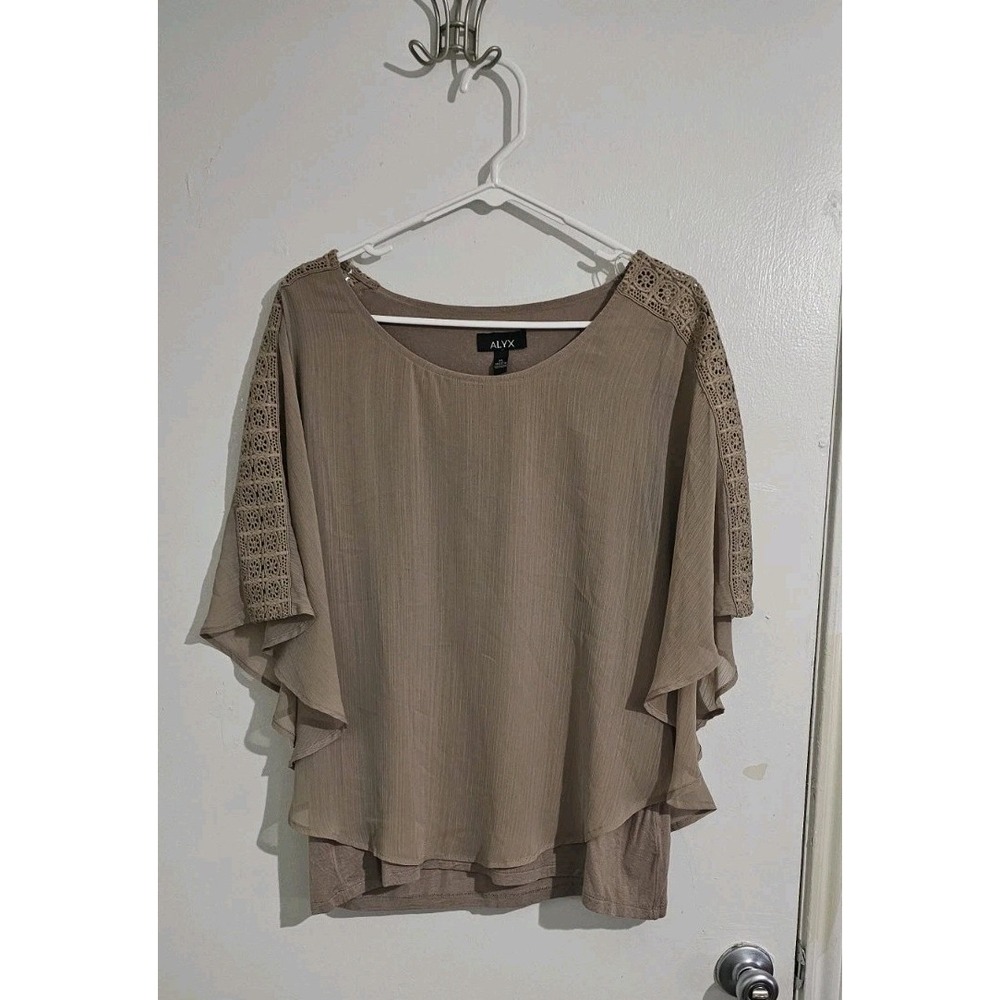 Alyx Sheer Blouse Sz XL Lined Lace Poncho Lagenlook Minimalist Preppy Neutral